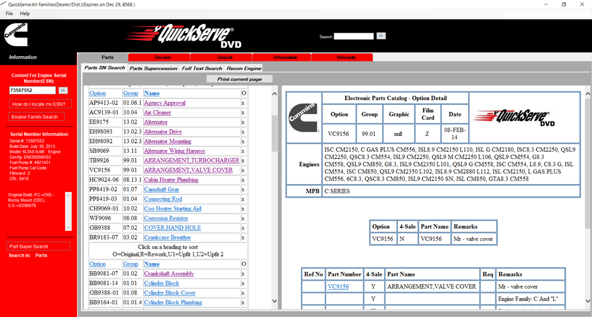 Cummins Quickserve Engines Parts & Manuals