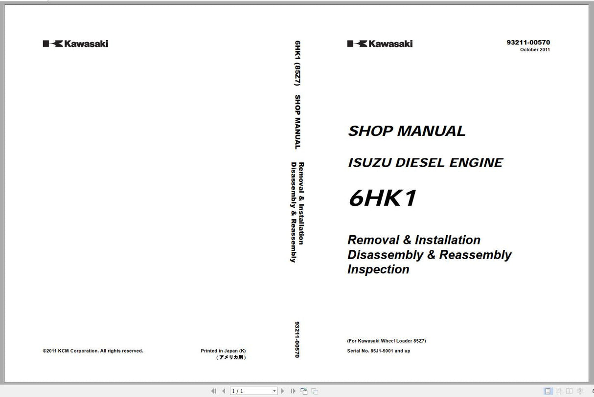 Kawasaki Wheel Loader Service & Part Manual and Circuit Diagram 2020 PDF DVD